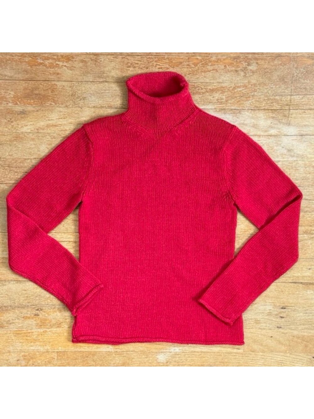 Vintage Red Wool Turtleneck Sweater Womens Size XS Knit Roll Turtle Neck NWT